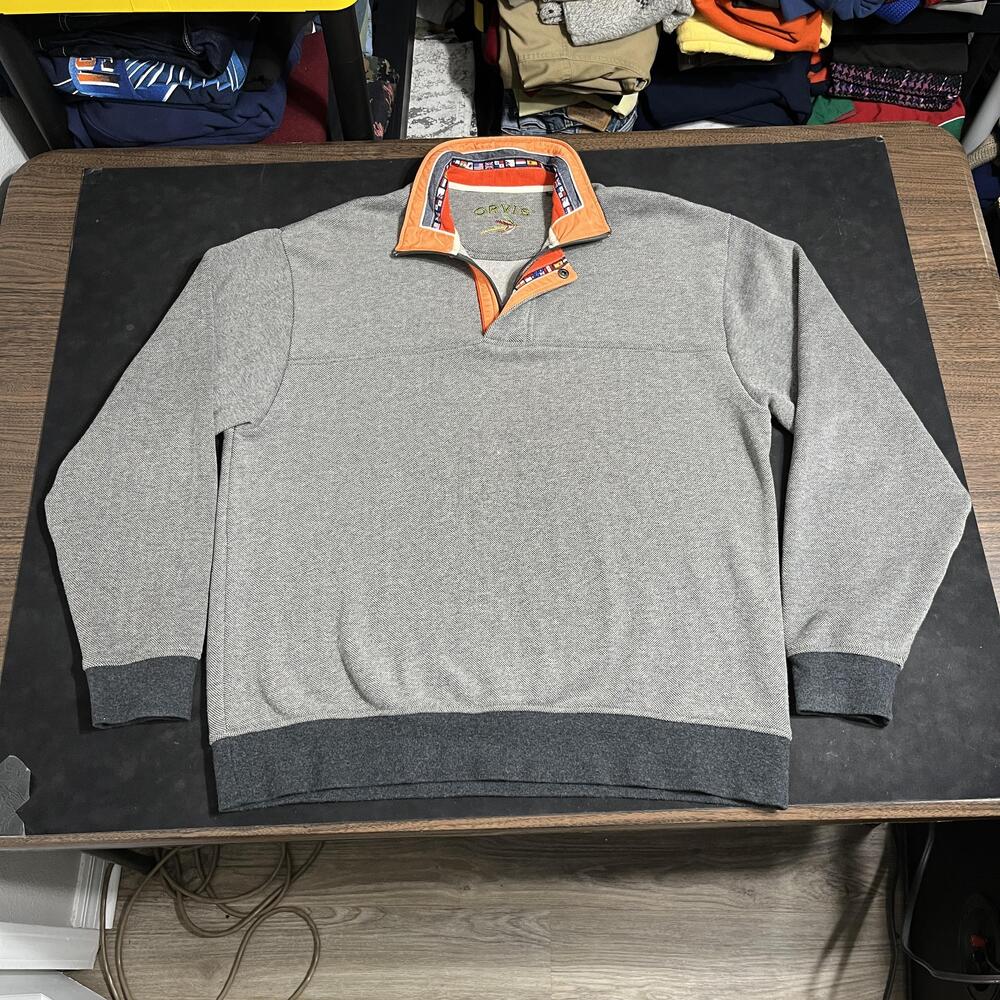 Orvis Rugby Sweater Mens Large Vintage Snap Mock Neck Cotton Blend Knit Pullover